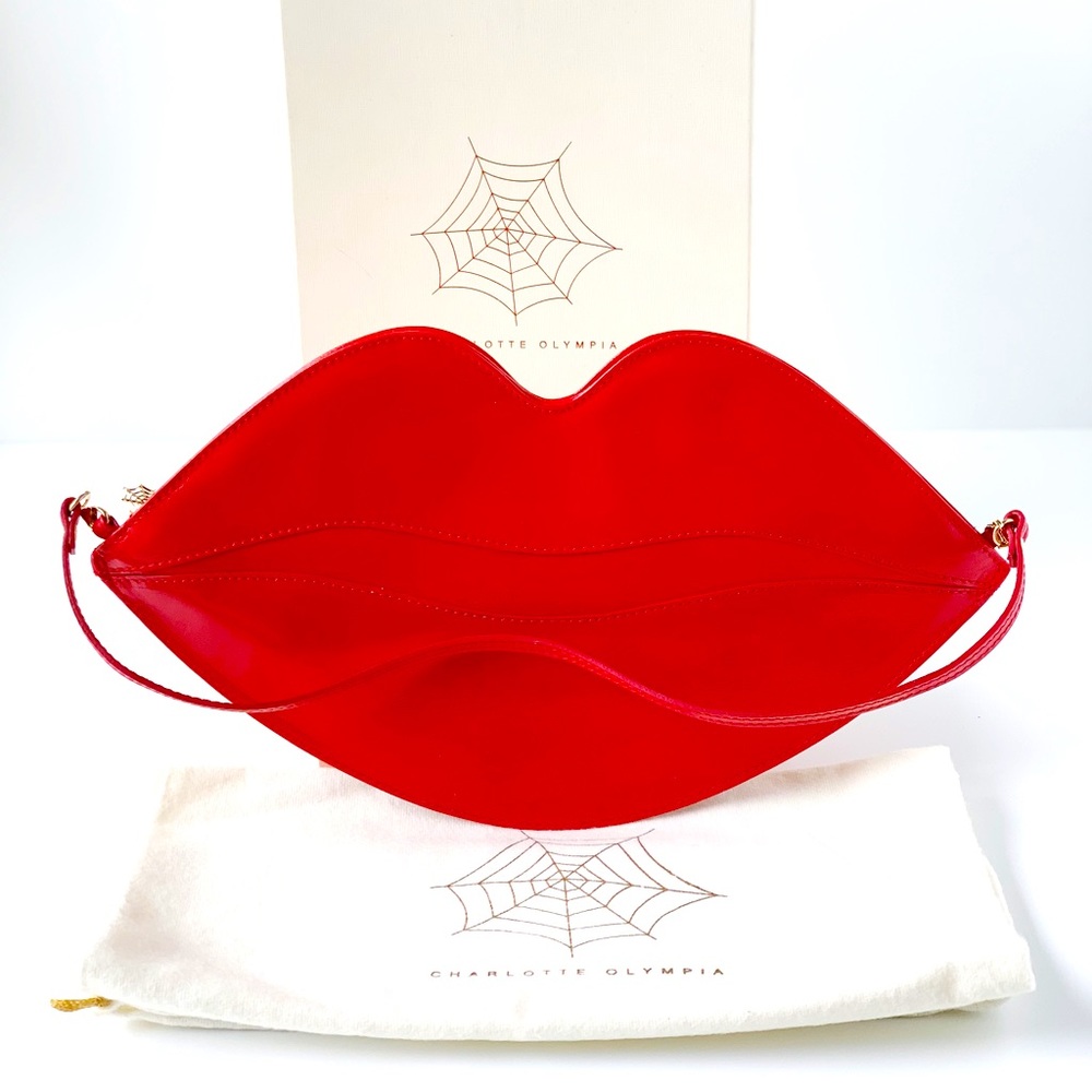 Charlotte Olympia Big Kiss Lips Leather Clutch with Removable Strap